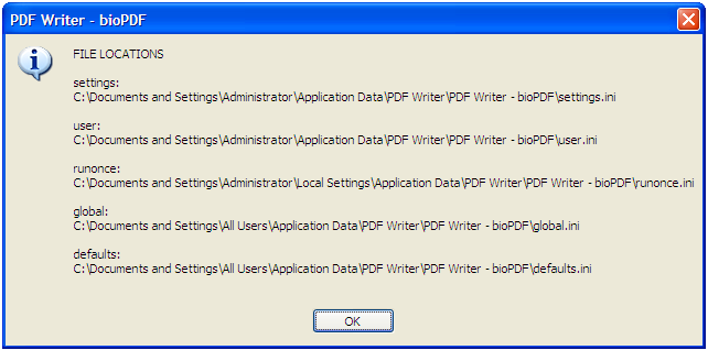 ini file locations on an English Windows XP